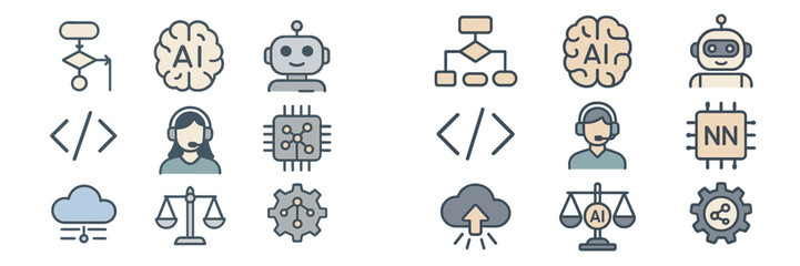 Poster - Icons representing artificial intelligence concepts and technologies in a modern design layout