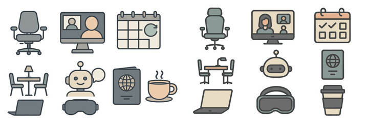 Aufkleber - Modern workspace design featuring technology and collaboration elements for remote work and virtual meetings