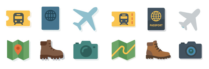 Aufkleber - Travel icons representing transportation, exploration, and adventure for planning and journey experiences