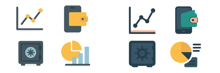 Poster - Visual representation of financial data with graphs, wallets, and safe symbols illustrating investment and savings concepts