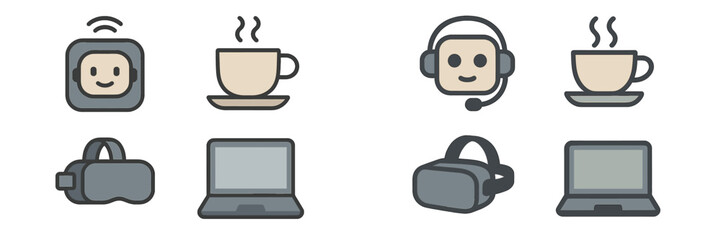 Aufkleber - Digital devices and coffee elements highlighting modern workspace and technology advancements for remote work