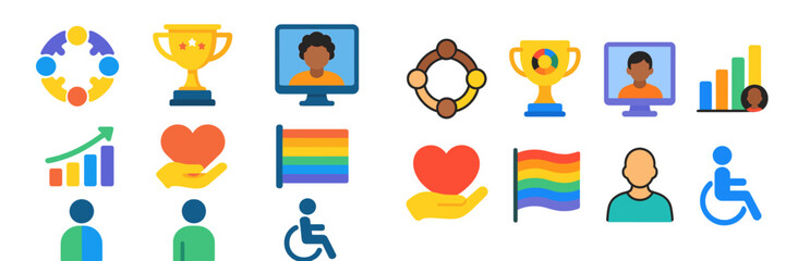 Aufkleber - Colorful icons representing diversity, community, and support for inclusion in modern digital design