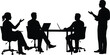 © SrDesgin  - Silhouette professional meeting scene with four people seated at a table and one person standing and leading the discussion