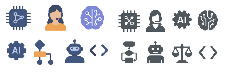 Poster - Illustration of artificial intelligence concepts and customer service interactions in a modern digital environment