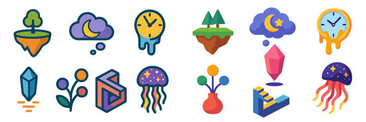 Poster - Colorful and whimsical illustrations of nature and abstract designs on a bright backdrop