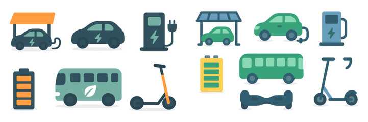 Aufkleber - Electric vehicles and charging solutions displayed in a modern graphic design showcasing eco-friendly transportation options