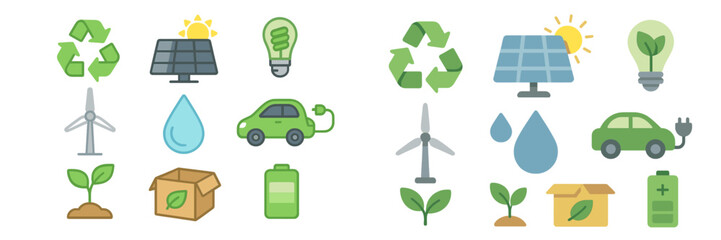 Poster - Visual representation of renewable energy concepts featuring solar panels, wind turbines, and eco-friendly vehicles in a vibrant design