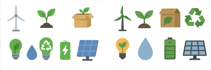 Poster - Symbols representing renewable energy and sustainability initiatives for a greener future