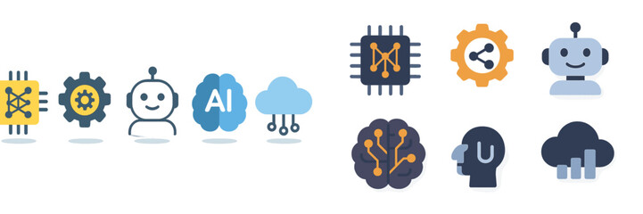 Poster - Modern technology icons represent artificial intelligence and cloud computing advancements in a simple design layout