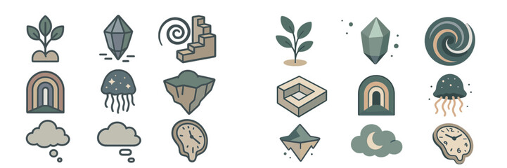 Aufkleber - Unique collection of abstract and nature-inspired icons depicting creativity and imagination in design
