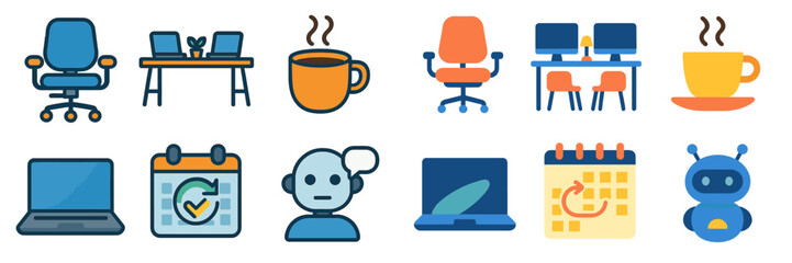 Poster - Office workspace icons representing productivity tools and elements for a modern work environment