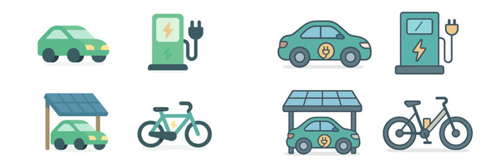 Aufkleber - Green electric vehicles and charging stations highlight eco-friendly transportation solutions in urban settings