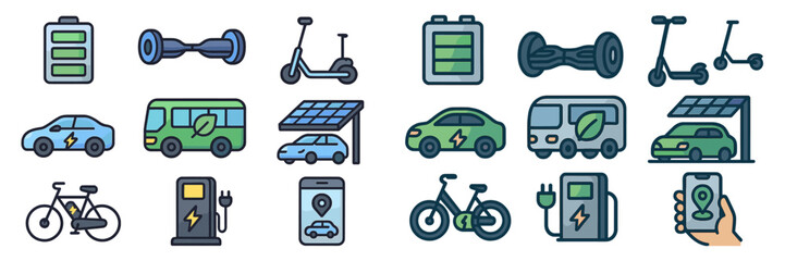 Aufkleber - Electric transportation options including scooters, bikes, and cars in a modern city setting