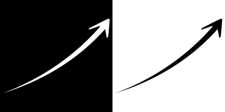 Black and white curved graph with arrow type