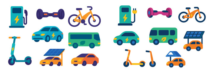 Aufkleber - Diverse electric transportation options depicted in a colorful design showcase modern mobility solutions for cities