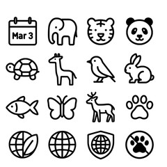 Poster - Simple Line Drawing Wild Animal and Nature Icon Set Element