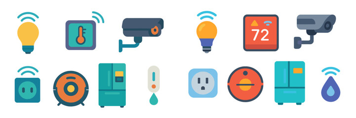 Aufkleber - Icons portraying smart home devices like light bulbs, cameras, and appliances for modern home automation systems
