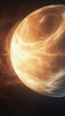 Poster - Glowing sphere composed of tiny dots against dark space with fiery plasma effect. Illuminated abstract illustration. Ideal for science and technology concepts.