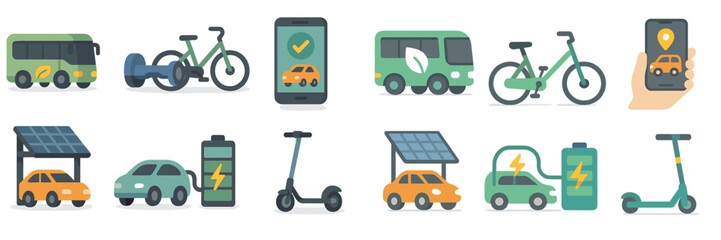 Aufkleber - Sustainable transportation options in urban environments showcasing electric vehicles and cycling