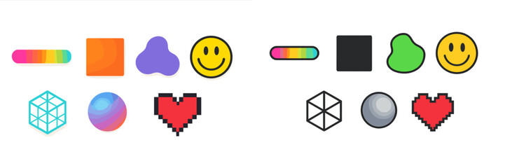 Aufkleber - Colorful geometric shapes and symbols in a playful arrangement showcasing creativity and design trends