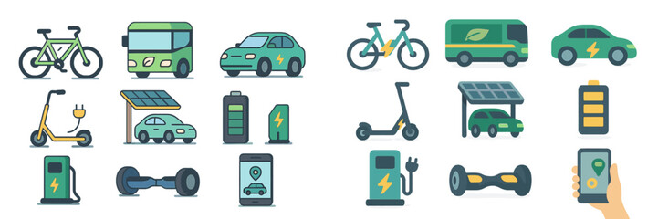 Aufkleber - Transport options reflecting eco-friendly technology in urban settings