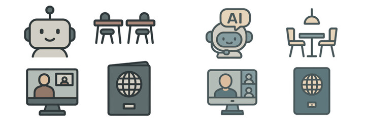 Poster - Robots and technology represent modern communication tools for education and travel in a digital world