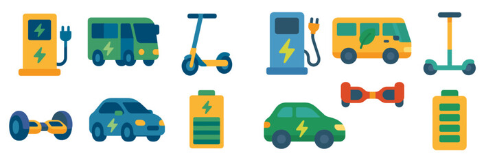 Aufkleber - Electric vehicles and charging stations showcase modern transportation options in a vibrant digital illustration