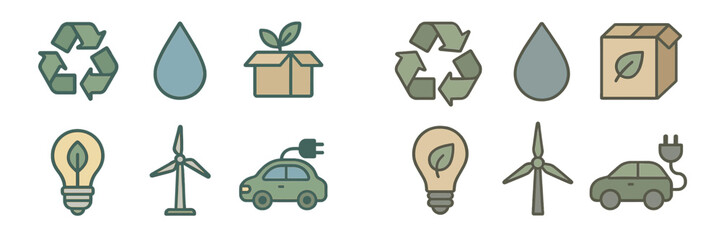 Poster - Icons representing sustainability, eco-friendly practices, and renewable energy solutions in a modern design