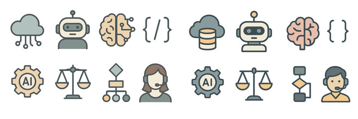 Poster - Modern technology icons illustrating artificial intelligence concepts and interactions in a digital landscape