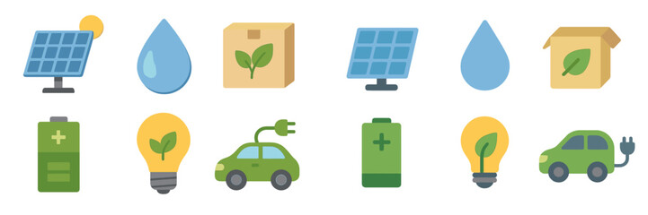 Poster - Eco-friendly symbols representing renewable energy sources and sustainable practices in graphic design