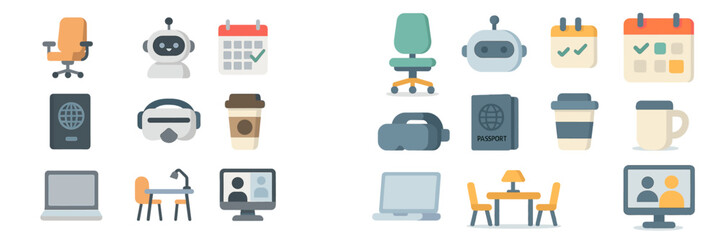 Poster - Workspace elements featuring virtual tools, scheduling, and travel essentials in a modern digital environment