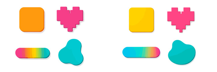 Poster - Colorful geometric shapes on a white background, displaying various forms and colors in a playful arrangement