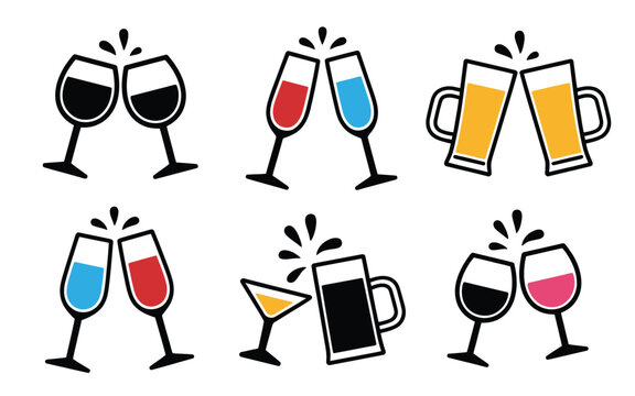 Celebration Drink Glasses Set – Silhouettes & Colorful Outlines