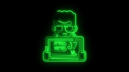 Poster - Glowing Neon Avatar Icon Displaying Data Statistics and Numerical Information Against Black