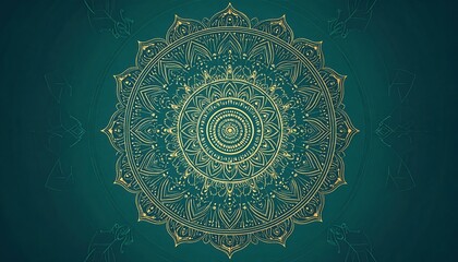 Poster - Detailed Golden Mandala On Teal Background