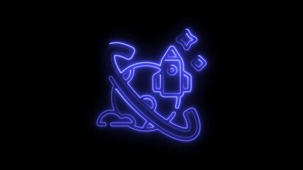 Aufkleber - Neon Space Exploration Icon Animated Loop Rocket Ship Launching Around Planet Futuristic Design