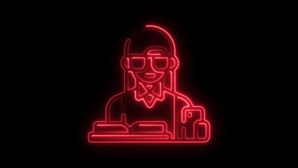 Poster - Animated Neon Nerd Icon Reading Book Smartphone Illustration Glowing Red Lines Black Background