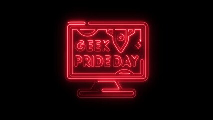 Aufkleber - Glowing Red Neon Geek Pride Day Computer Screen Animation Loop Celebrating Geek Culture and
