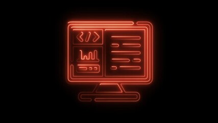Aufkleber - Neon Computer Screen Animation Coding Interface Glowing Red on Black Background Digital
