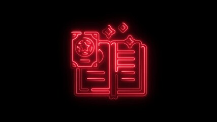 Aufkleber - Glowing Neon Magic Book and Tarot Card Illustration Animated on Black Background Perfect for