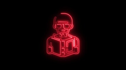 Poster - Glowing Neon Reader Icon Animation Red Outline Silhouette Against Black Background Ideal for