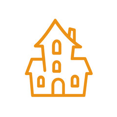 Poster - A minimalist illustration depicts a spooky haunted house, featuring an outlined design. Perfect for Halloween-themed projects. vector illustration