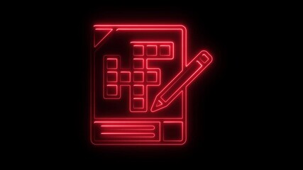 Aufkleber - Glowing Red Neon Document and Pencil Icon on Black Background Digital Illustration Perfect for