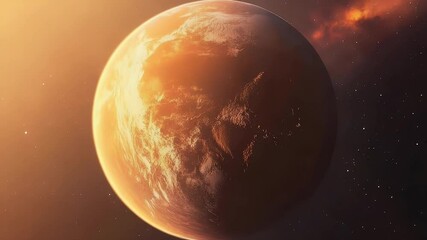 Poster - Golden Planet Floating In Dark Space With Illuminated Landmasses And Starry Background