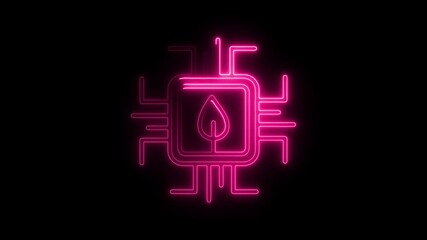 Aufkleber - Neon Green Tech Logo Animation Futuristic Circuit Board Design with Leaf Symbolizing Sustainable
