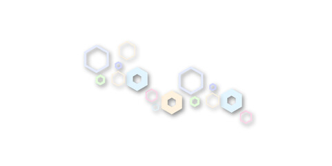 Wall Mural - Pastel hexagon pattern with soft 3D shadows on a white background. Light blue, pink, yellow, and purple geometric shapes create a modern, minimal tech-inspired abstract design.