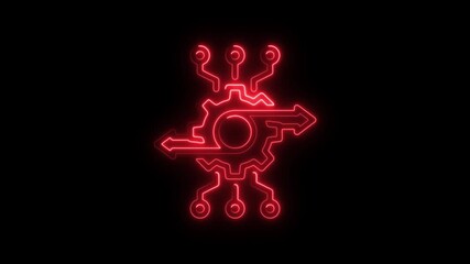 Aufkleber - Animated Red Neon Gear and Circuitry Symbol on Black Background Illustrating Technology Process