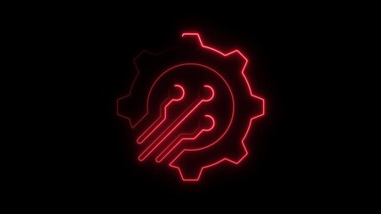 Aufkleber - Red Neon Gear Circuitry Animation Futuristic Technology Concept Digital Transformation Innovation