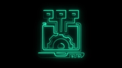 Aufkleber - Neon Tech Gear Icon Animation Loop Futuristic Glowing Laptop Server Connection Illustration for