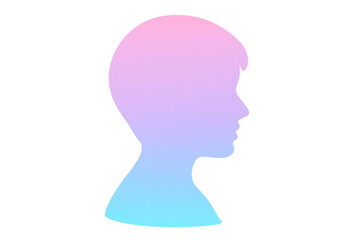 Poster - Silhouette of a person's head with a pastel gradient fill, featuring pink to blue hues, set against a transparent background